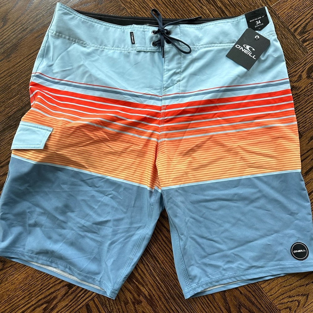 NWT O'Neill Blue and Orange Board Shorts with Quick-Dry Fabric